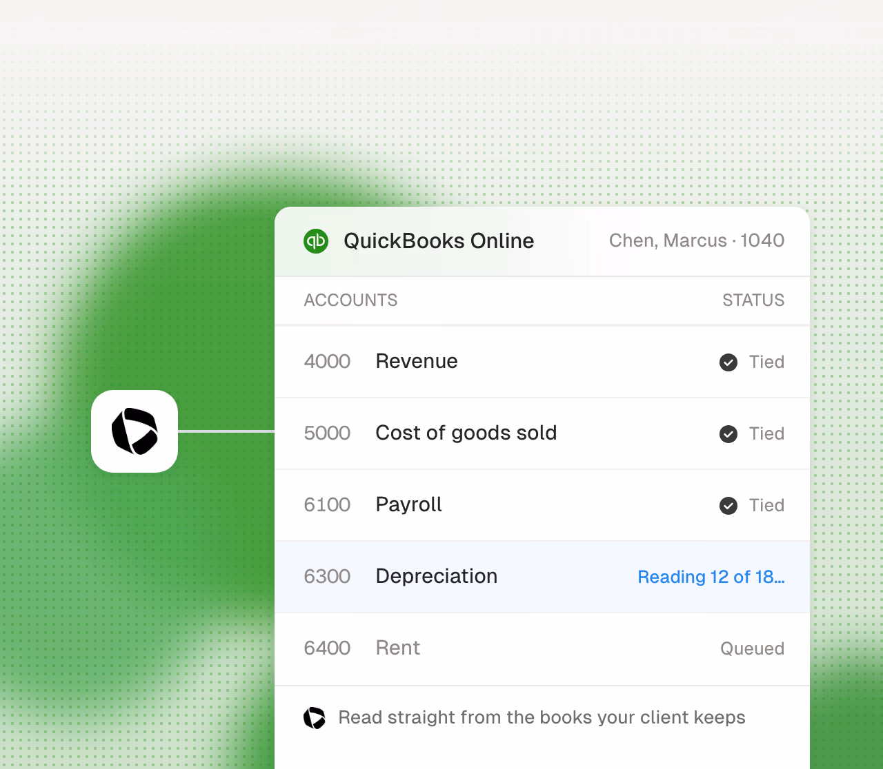 Cranston reading the books account by account in QuickBooks Online
