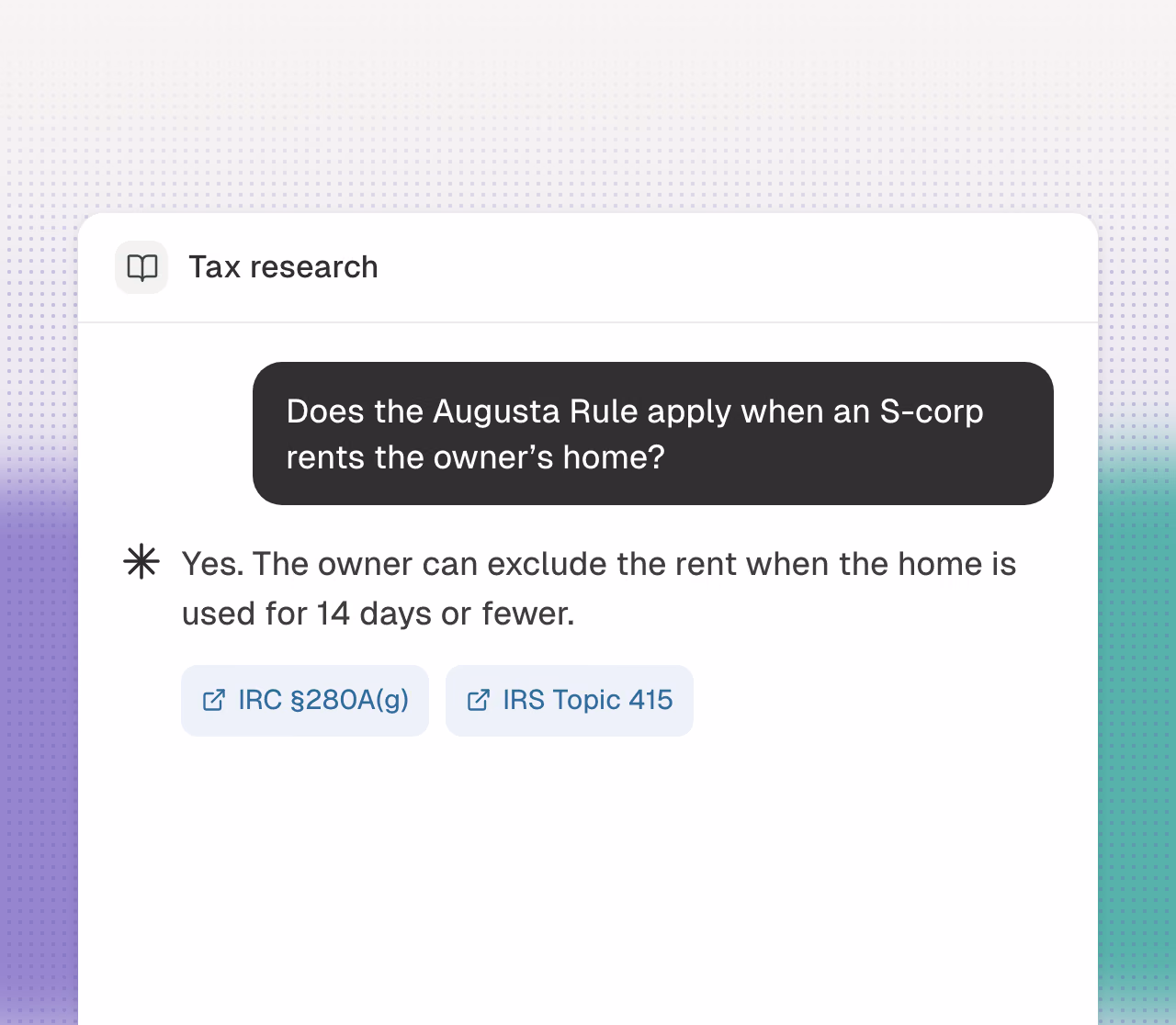 Tax research answer with two visible primary-source citations.